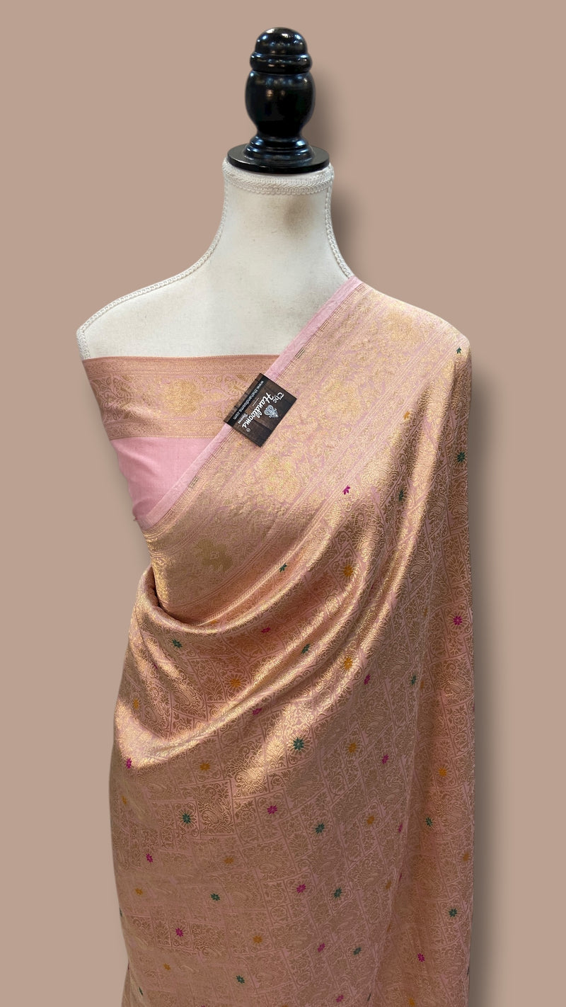 Regal Pure Katan Silk Banarasi Saree – Handwoven Tanchui Brocade with Meenakari Work - The Handlooms
