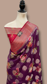 Pure Chiniya Silk Handloom Banarasi Saree Digital Print - The Handlooms