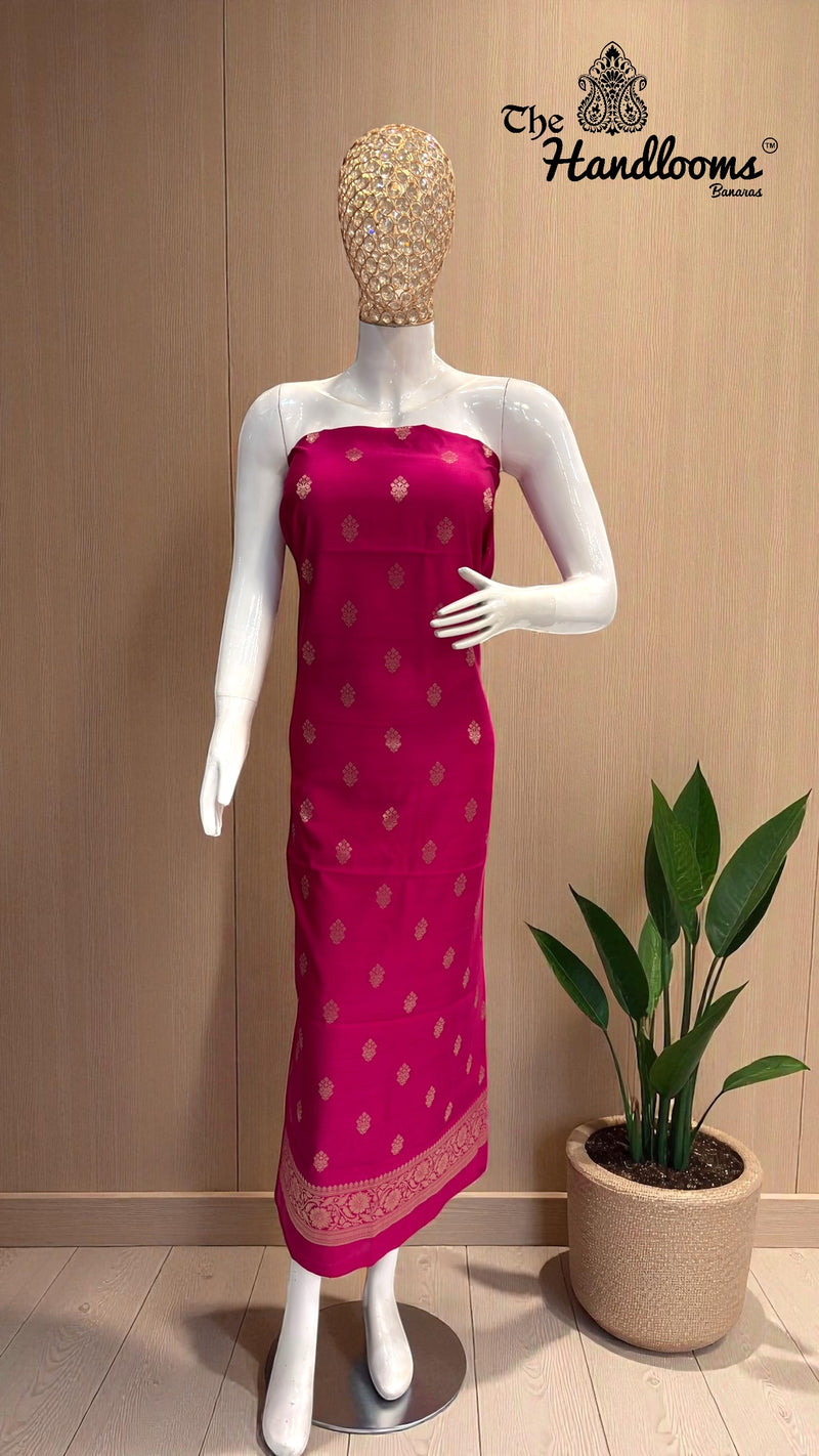 Hot Pink Pure Chiniya Silk Handlooms Banarasi Dress material - The Handlooms