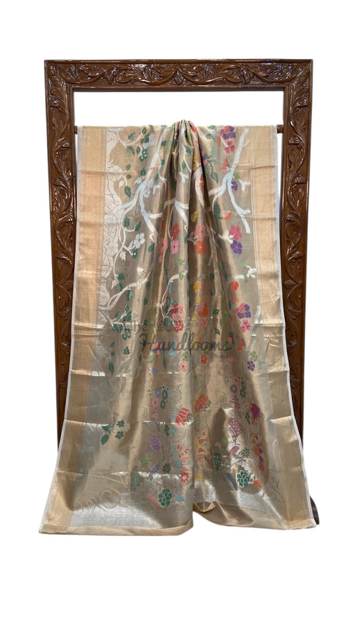 Pure Kora Tissue Handloom Banarasi Saree - Meenakari - The Handlooms