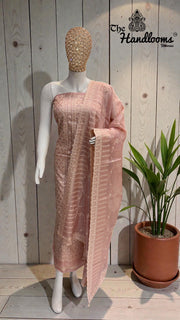 Pure Tussar Chikankari Handloom Banarasi Dress Material - The Handlooms