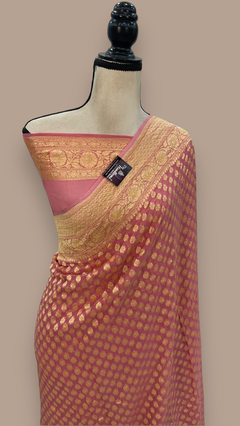 Pure Khaddi Georgette Banarasi Saree -  Gold zari - The Handlooms