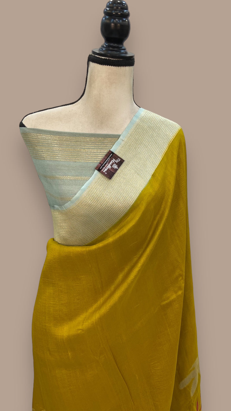 Pure Desi Tussar Handloom Banarasi Saree - All over kadua Weaving - The Handlooms