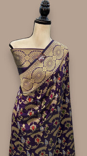 Pure Katan Silk Banarasi Handloom Saree - All over Jaal work with Meenakari - The Handlooms