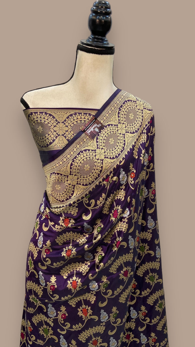 Pure Katan Silk Banarasi Handloom Saree - All over Jaal work with Meenakari - The Handlooms