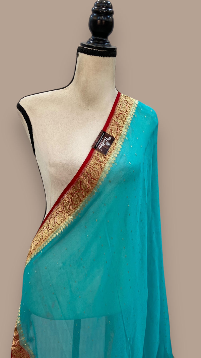 Pure Georgette Dupatta - gold zari - The Handlooms