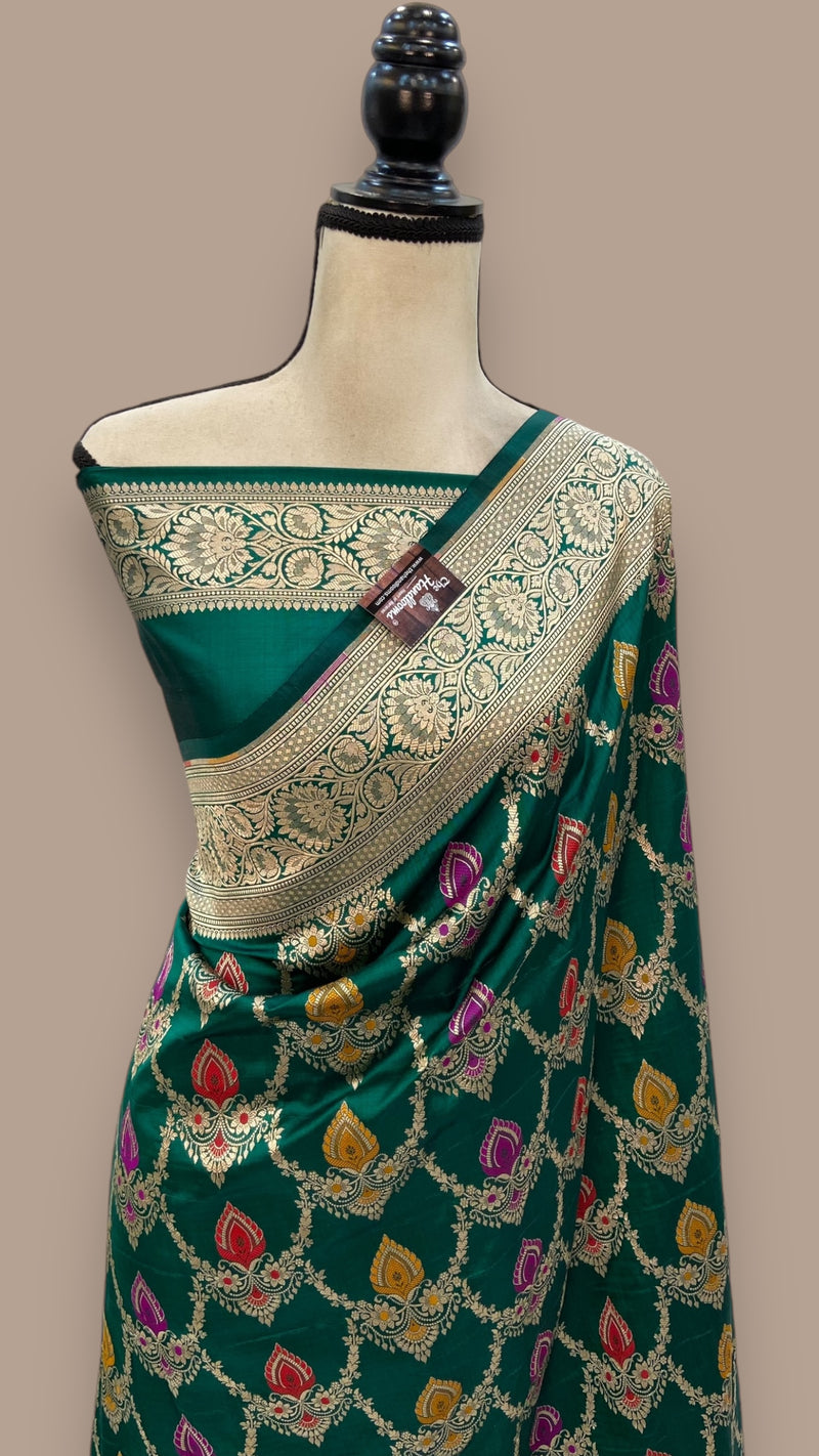 Pure Katan Silk Banarasi Handloom Saree - All over Jaal work - With Meenakari - The Handlooms