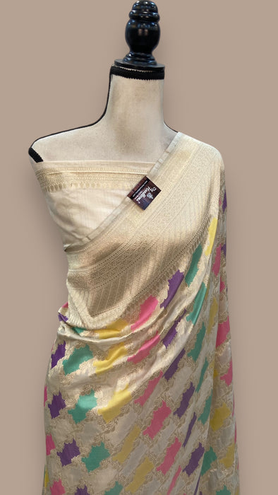 Pure Katan Silk Banarasi Handloom Saree - All over Jaal work with Meenakari