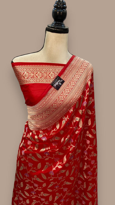 Pure Katan Silk Banarasi Handloom Saree - All over Jaal work with Meenakari