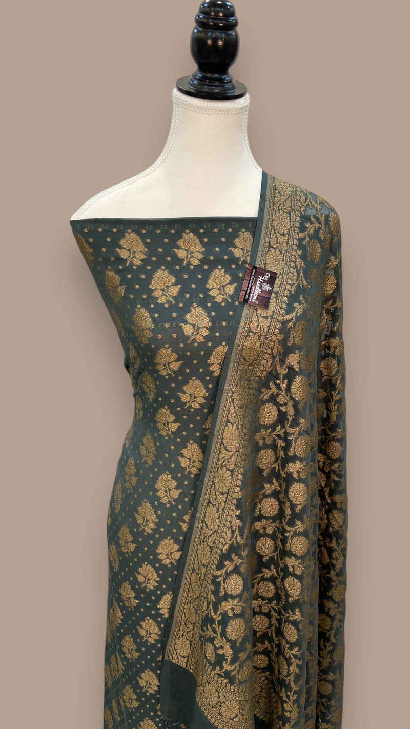 Pure Khaddi Georgette Handlooms Banarasi Dress material - The Handlooms