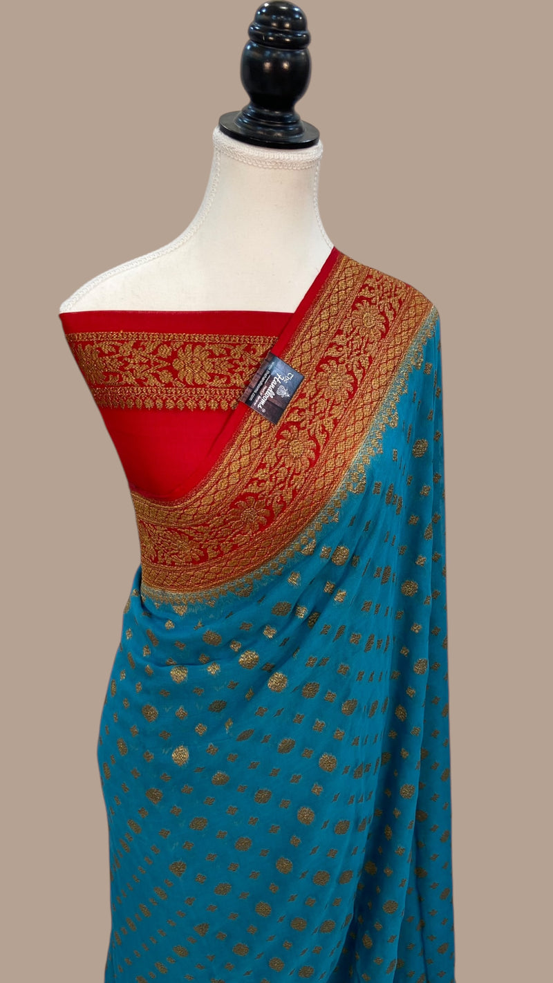 Khaddi Georgette Handloom Banarasi Saree -  Antique zari - The Handlooms
