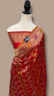 Pure Katan Silk Banarasi Handloom Saree - All over Jaal Work With Meenakari - The Handlooms