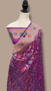 Pure Katan Silk Banarasi Handloom Saree - All over Jaal Work With Meenakari - The Handlooms