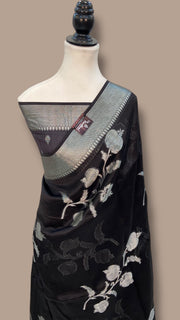 Black Pure Kora Handloom Banarasi Saree - The Handlooms