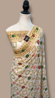 Pure Georgette Banarasi Handloom Saree - with meenakari work Gold Zari - The Handlooms