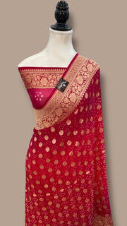 Dual Shade Pure Georgette Banarasi Bandhej Handloom Saree - The Handlooms