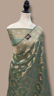 Pure Katan Silk Banarasi Handloom Saree - All over Jaal work With Meenakari - The Handlooms