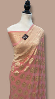 Pure Khaddi Georgette Handloom Banarasi Saree with water zari - The Handlooms