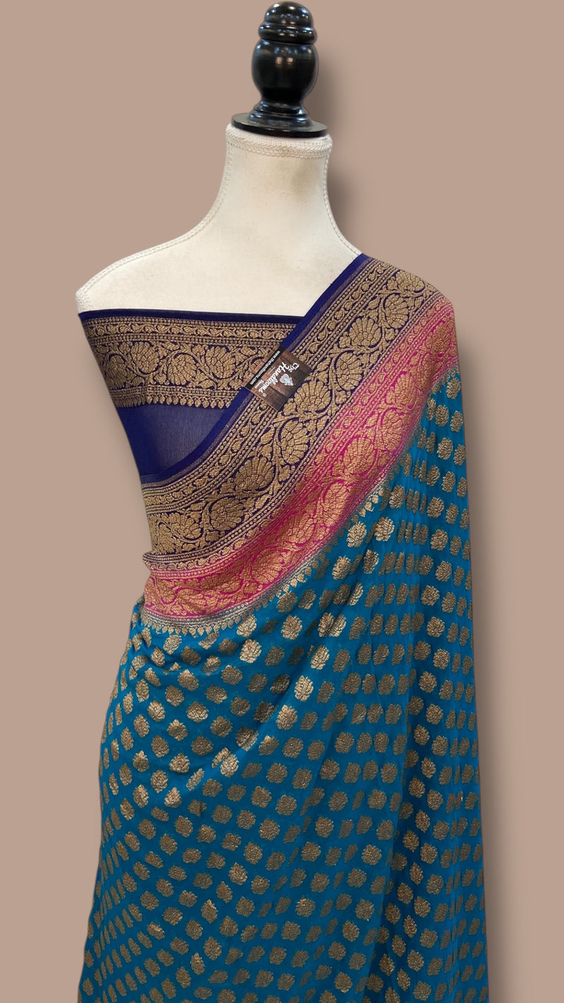 Pure Khaddi Georgette Handloom Banarasi Saree - Antique Zari - The Handlooms