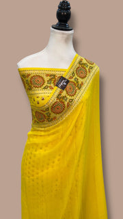 Yellow Pure Chiffon Khaddi Banarasi Saree - The Handlooms