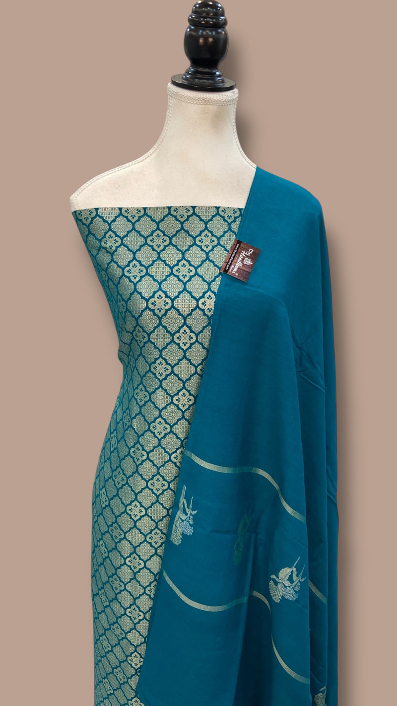 Pure Moonga Silk Banarasi Dress Material - The Handlooms