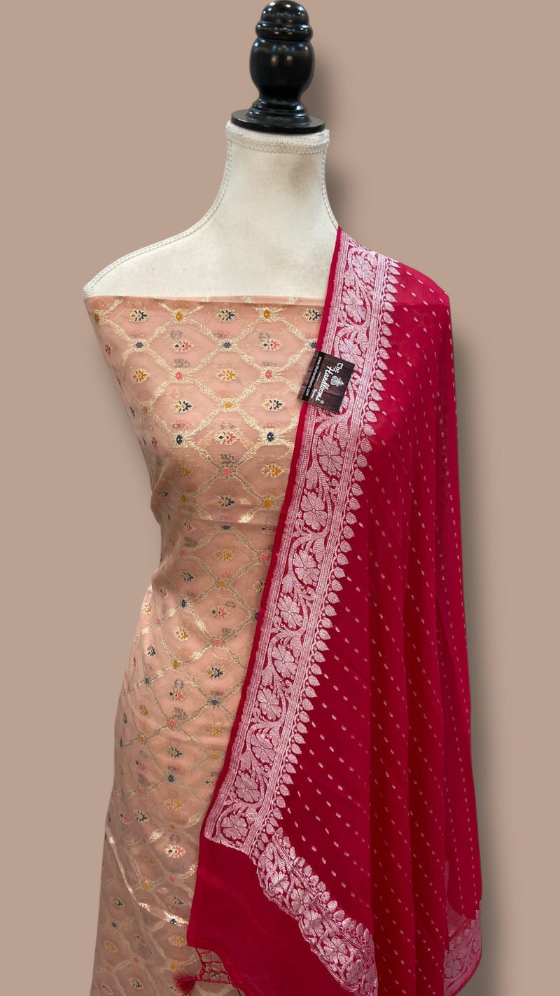 Chanderi Cotton Banarasi Dress material - Georgette Dupatta - The Handlooms