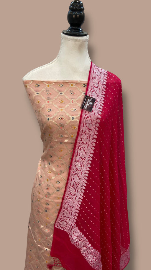 Chanderi Cotton Banarasi Dress material - Georgette Dupatta - The Handlooms