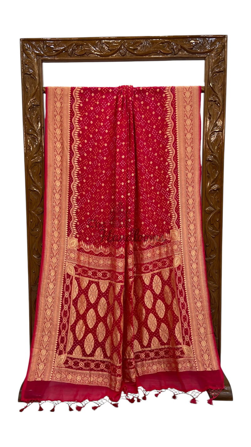 Pure Georgette Banarasi Bandhej Handloom Saree - The Handlooms