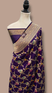 Pure Katan Silk Banarasi Handloom Saree - All Over Jaal Work - With Meenakari - The Handlooms