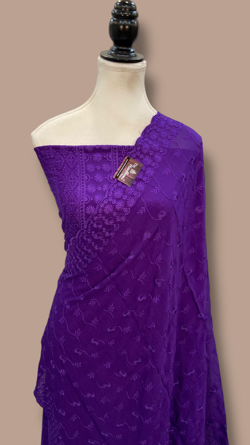 Pure Georgette Banarasi Chikankari Dress material - The Handlooms