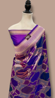 Multicolor Pure Katan Silk Banarasi Handloom Saree - All over Jaal Work With Rangkart - The Handlooms