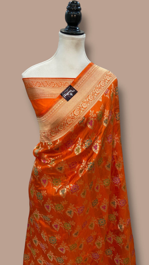 Pure Katan Silk Banarasi Handloom Saree - All over Jaal work With Meenakari - The Handlooms