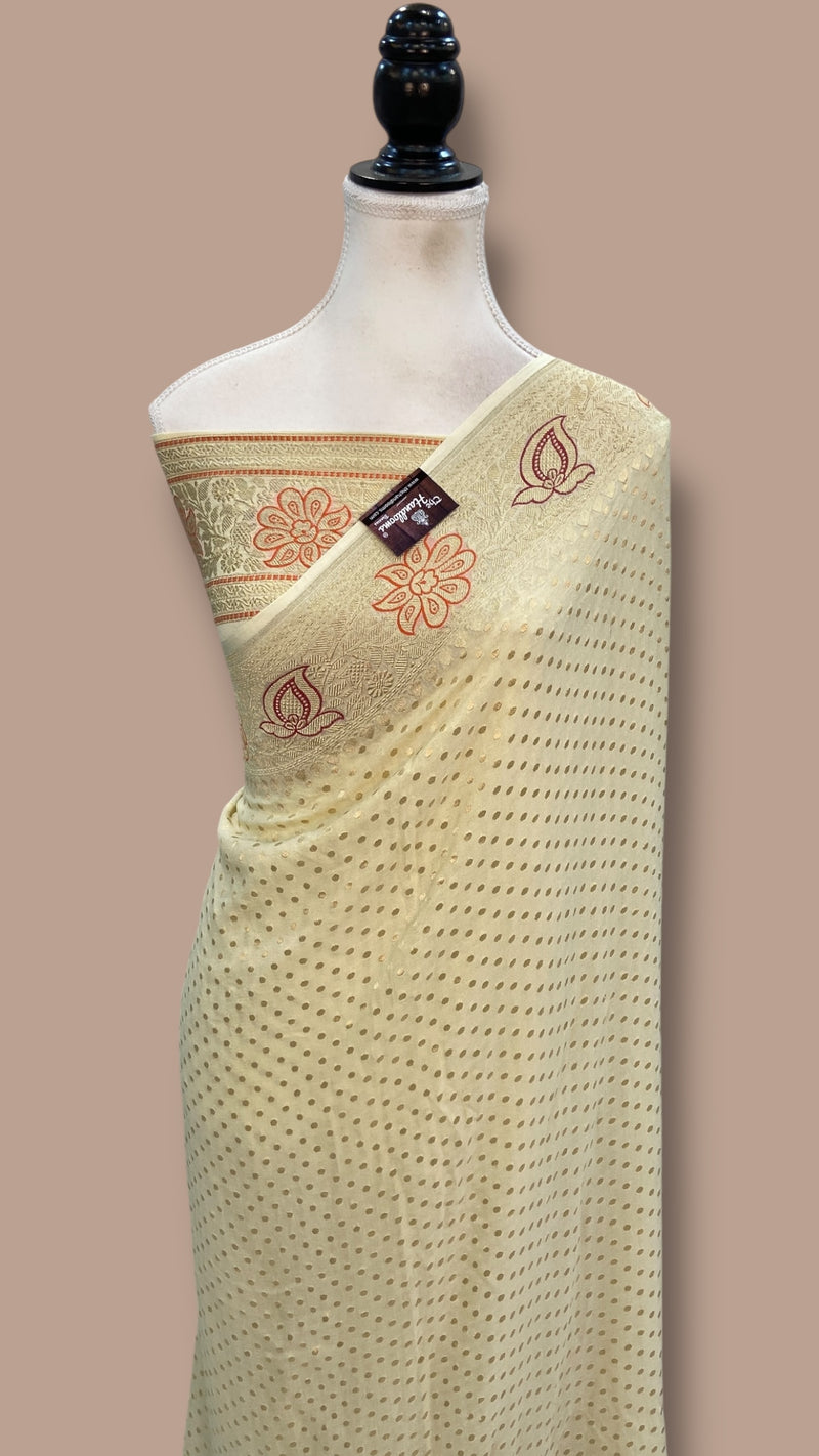 Pure Khaddi Georgette Handloom Banarasi Saree - All over Jaal Work With Meenakari - The Handlooms