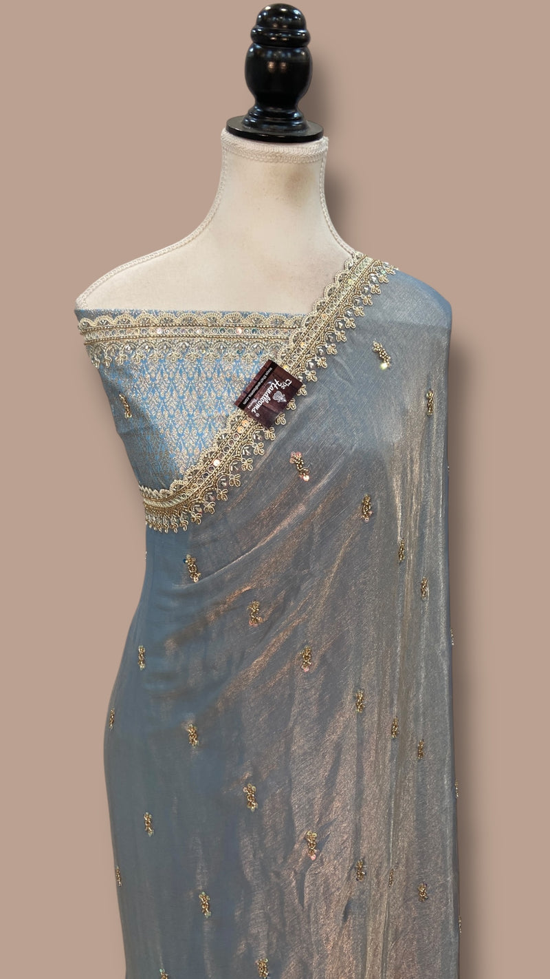 Georgette Tissue Handloom Banarasi Saree With Handwork - The Handlooms