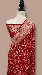 Pure Georgette Banarasi Bandhej Handloom Saree - Water Zari - The Handlooms