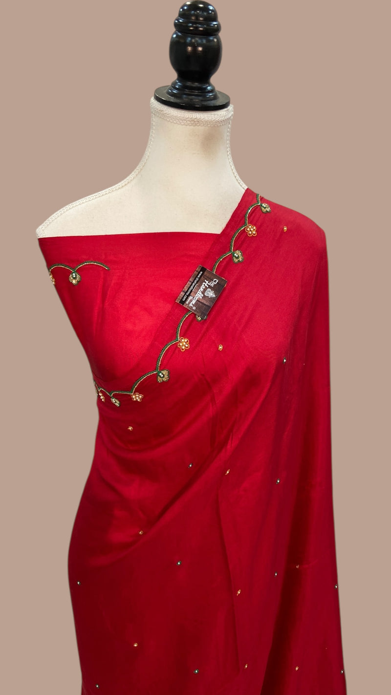 Pure Crepe Silk Handloom Banarasi Saree with Handwork