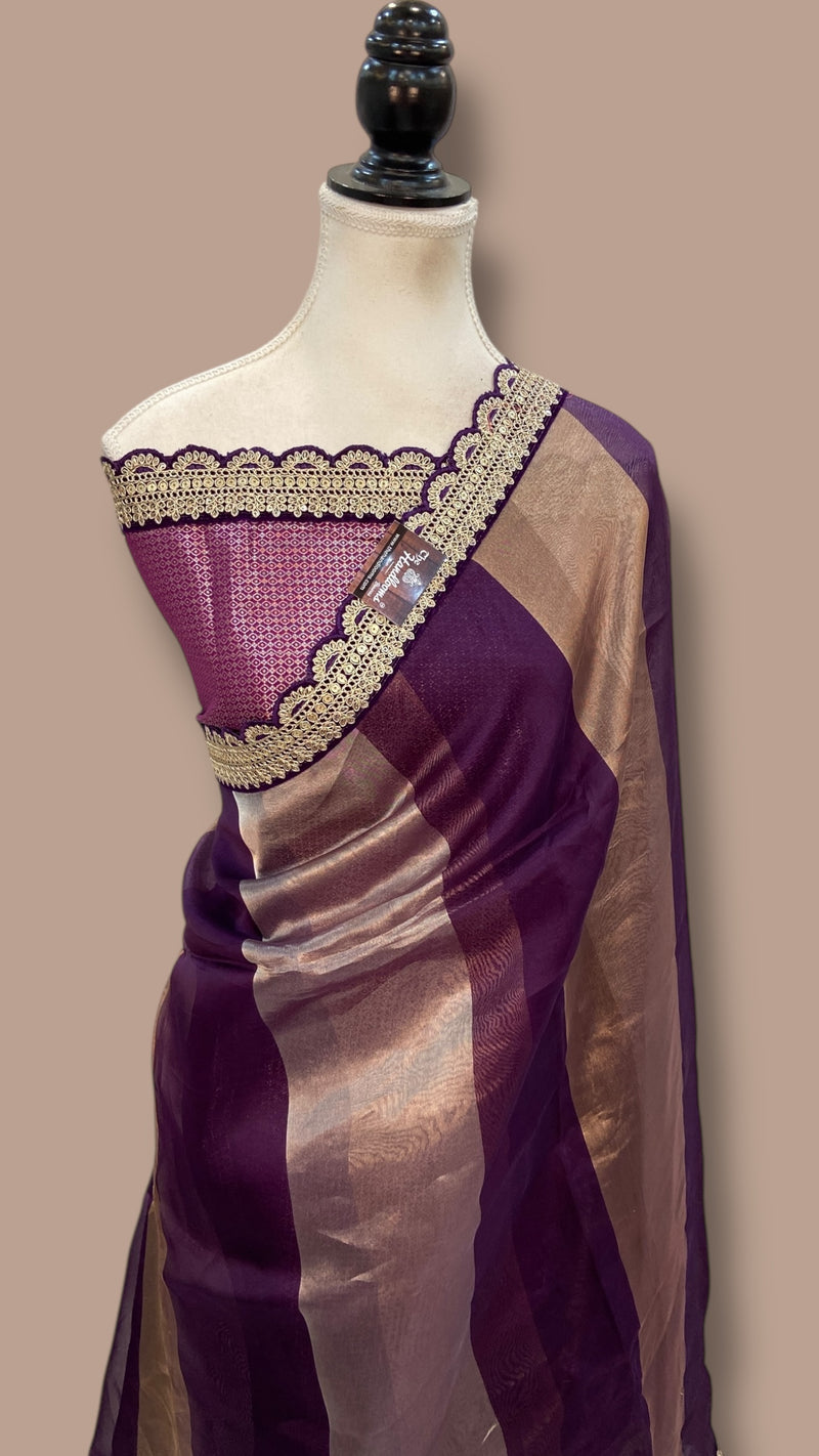 Pure Kora Tissue Handloom Banarasi Saree With Lace - The Handlooms