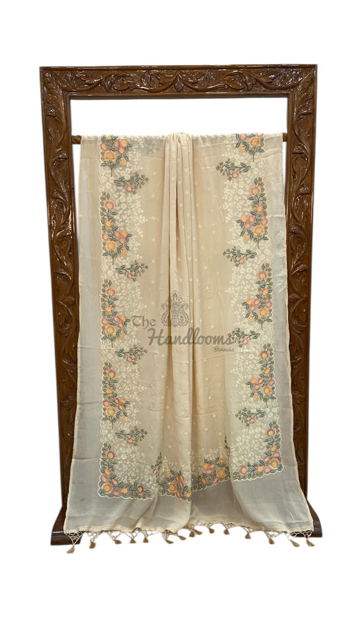 Pure Georgette Chikankari Handloom Banarasi Saree - The Handlooms