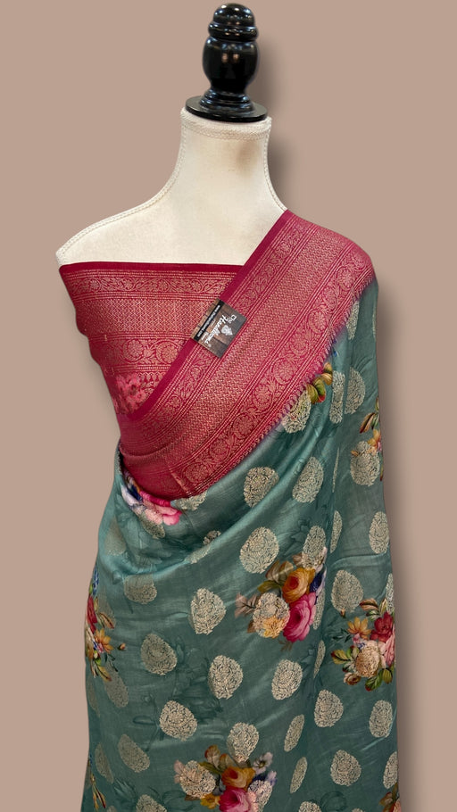 Pure Chiniya Silk Handloom Banarasi Saree Digital Print - The Handlooms