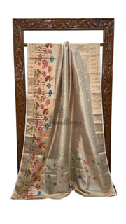 Pure Kora Tissue Handloom Banarasi Saree - Paithani Border - The Handlooms