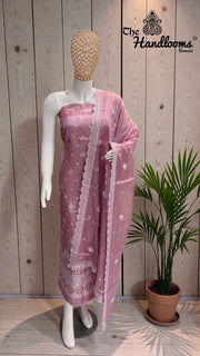 Pure Tussar Chikankari Handloom Banarasi Dress Material - The Handlooms