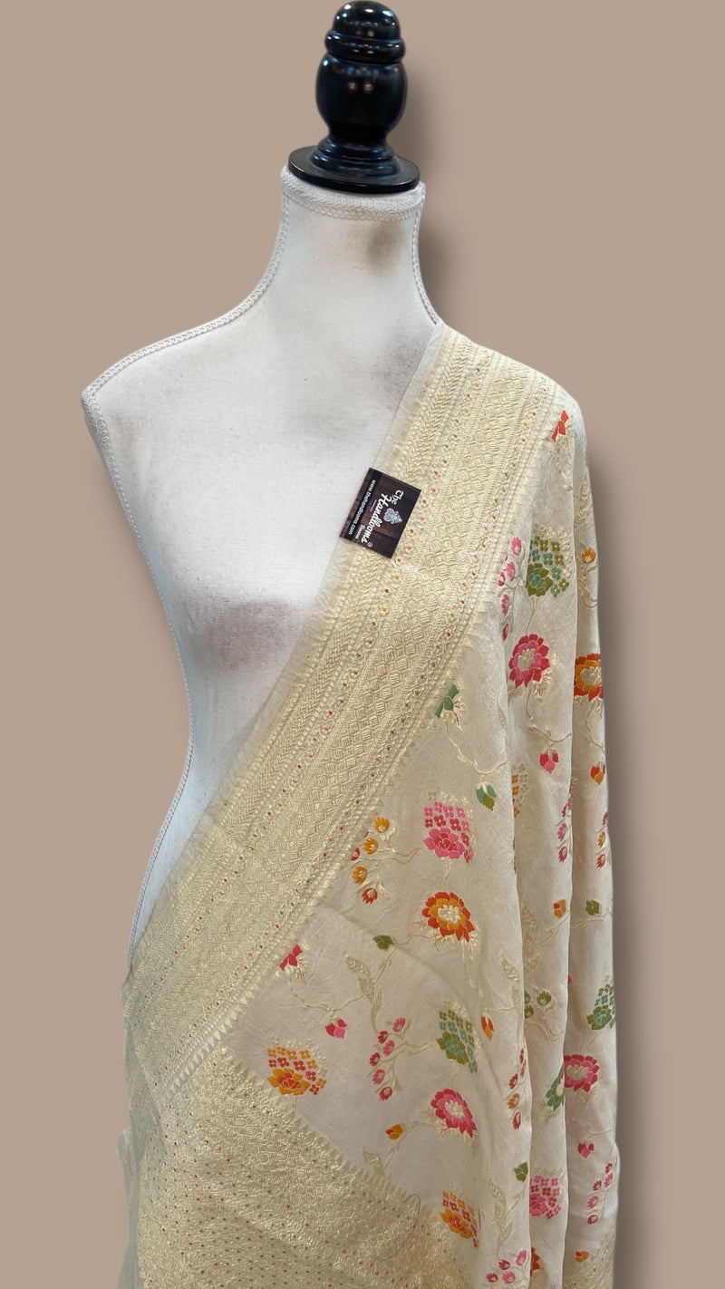 Pure Moonga Georgette Handloom Dupatta - Tilfi Meenakari - The Handlooms