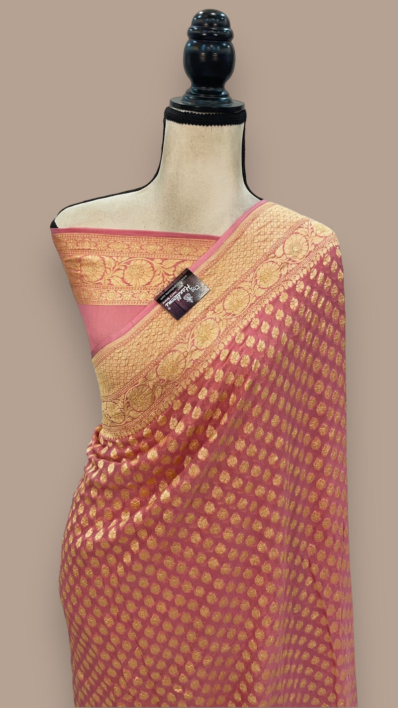Pure Khaddi Georgette Banarasi Saree -  Gold zari - The Handlooms