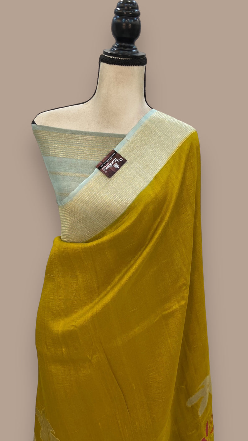Pure Desi Tussar Handloom Banarasi Saree - All over kadua Weaving - The Handlooms