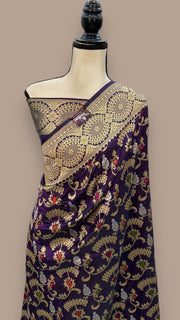 Pure Katan Silk Banarasi Handloom Saree - All over Jaal work with Meenakari - The Handlooms