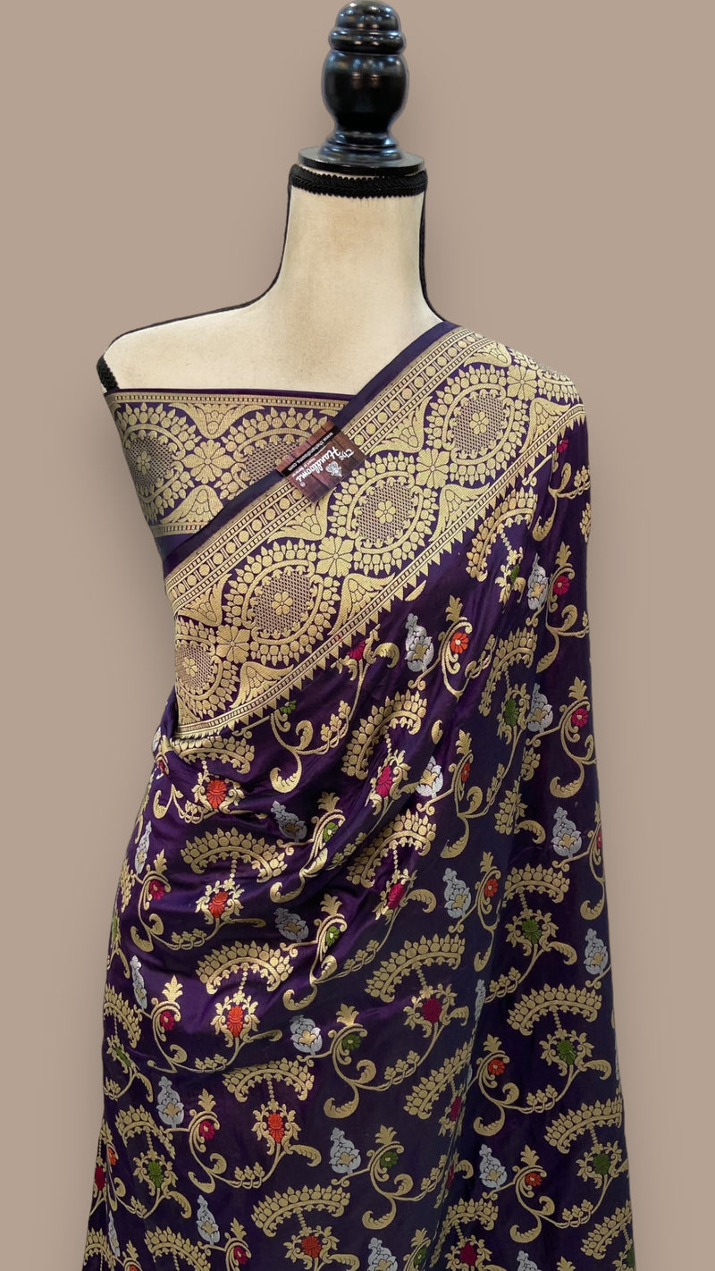 Pure Katan Silk Banarasi Handloom Saree - All over Jaal work with Meenakari - The Handlooms