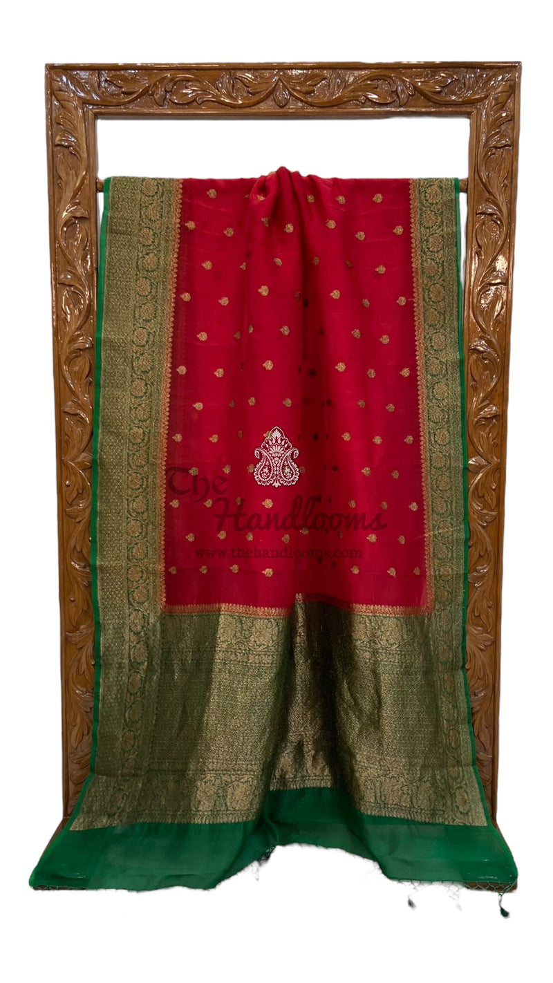 Red Pure Kora Handloom Banarasi Saree - The Handlooms