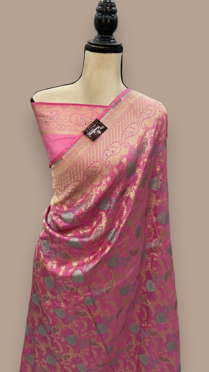 Pure Katan Silk Banarasi Handloom Saree - All over Jaal work - With Meenakari - The Handlooms