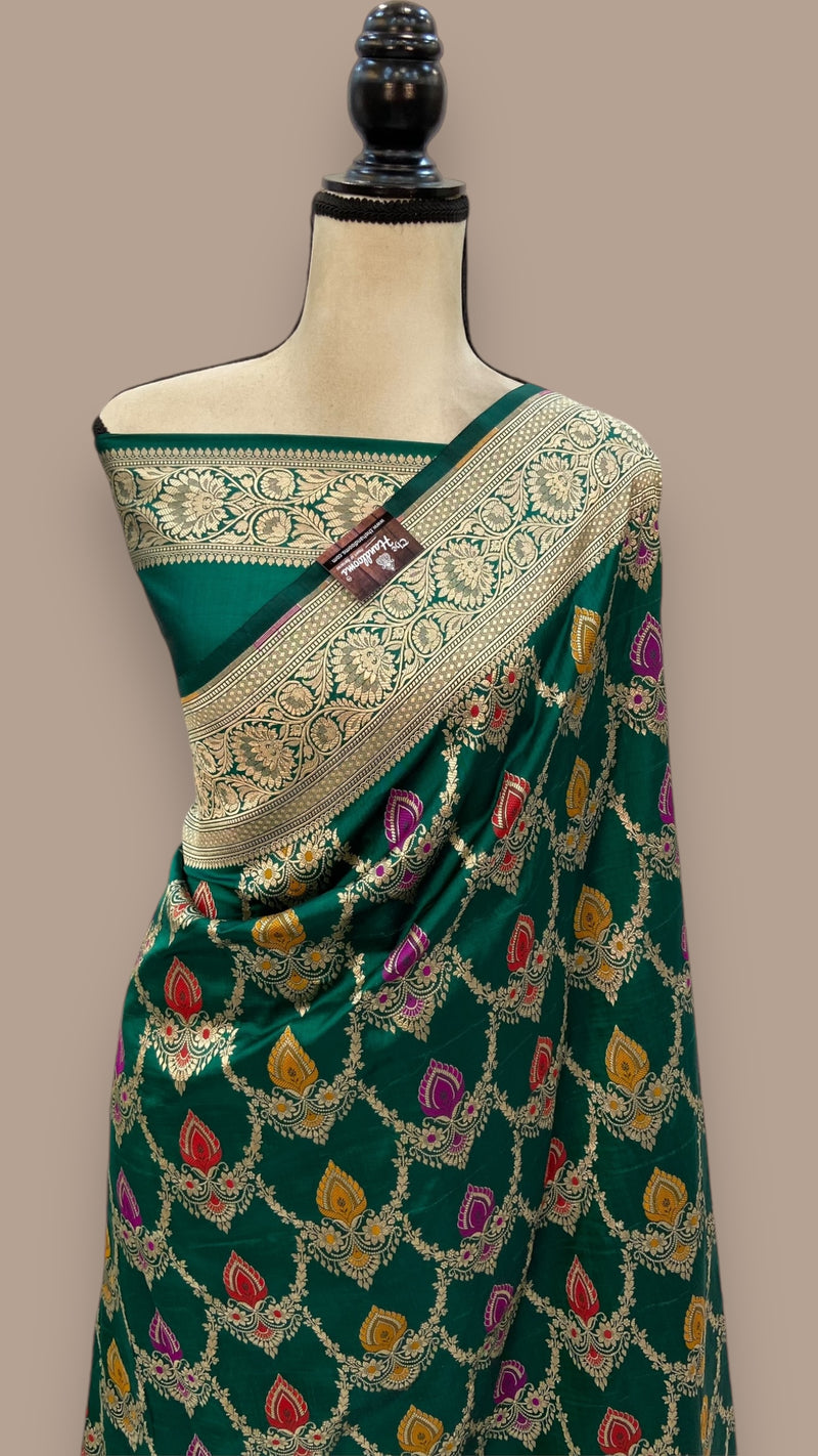 Pure Katan Silk Banarasi Handloom Saree - All over Jaal work - With Meenakari - The Handlooms