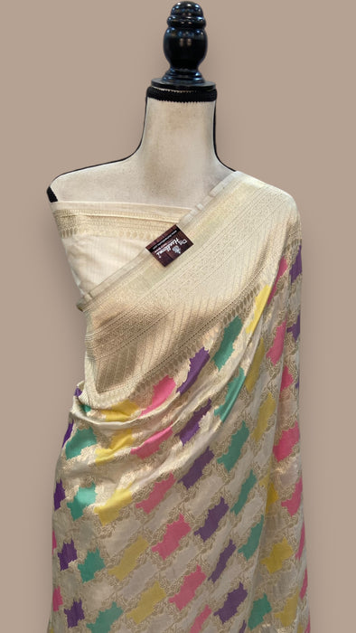 Pure Katan Silk Banarasi Handloom Saree - All over Jaal work with Meenakari